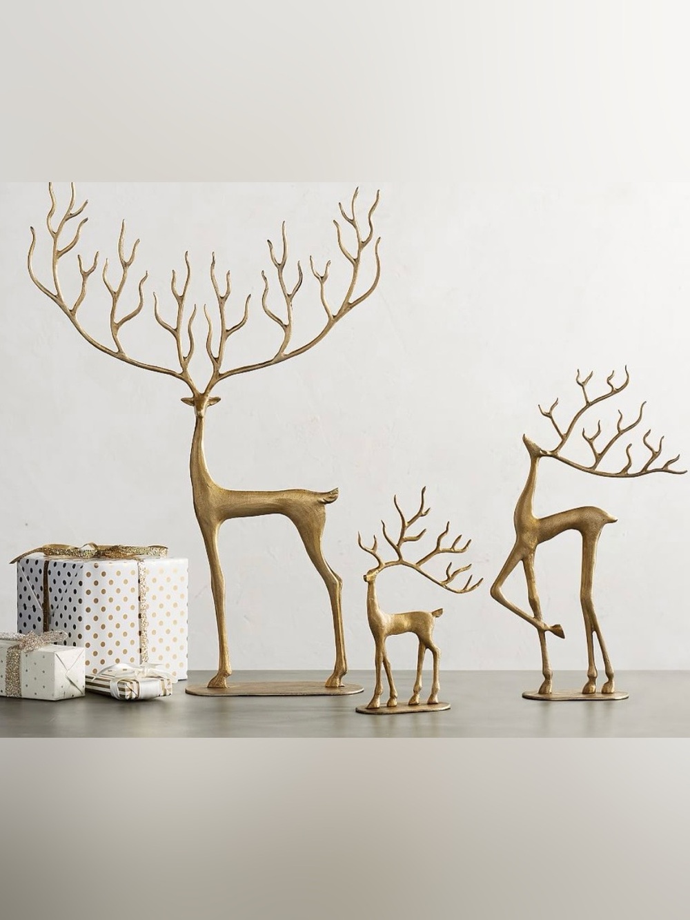 Pottery Barn Gold Reindeer Holiday Figurine Set